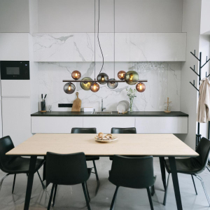 LED Pendelleuchte, Grau, Glaskugeln, 9-flammig, 86 cm x 36 cm