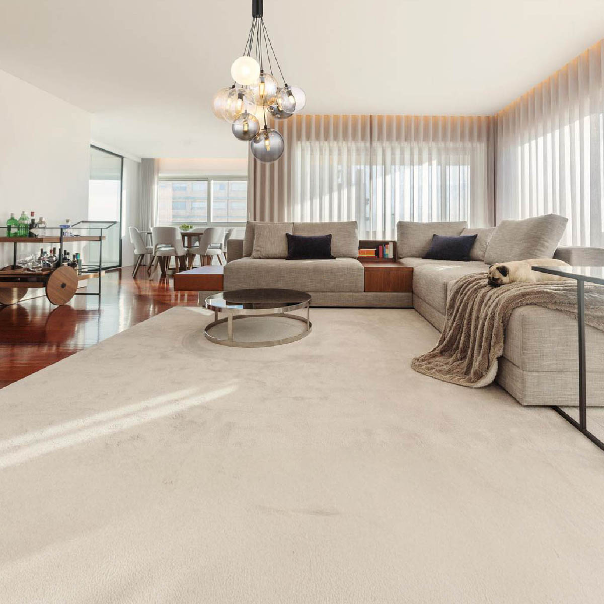 Pendelleuchte, 9-flammig, Metall, Glas, Schwarz, 90 cm Höhe