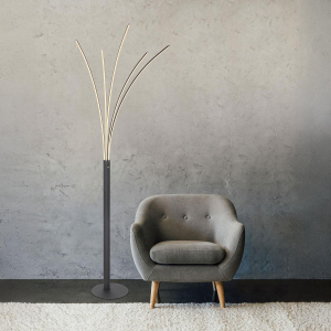 Lampadaire LED, noir, métal, minuterie, intensité variable, hauteur 187 cm