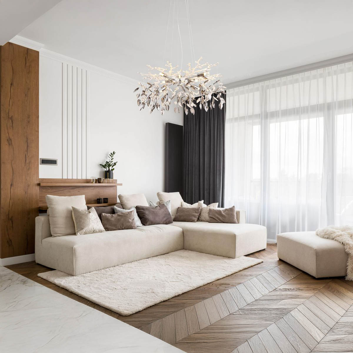 Pendelleuchte, Luster, Kronleuchter, Metall, Glaskristalle, Chrom, Rauchfarbe, 61 cm Ø