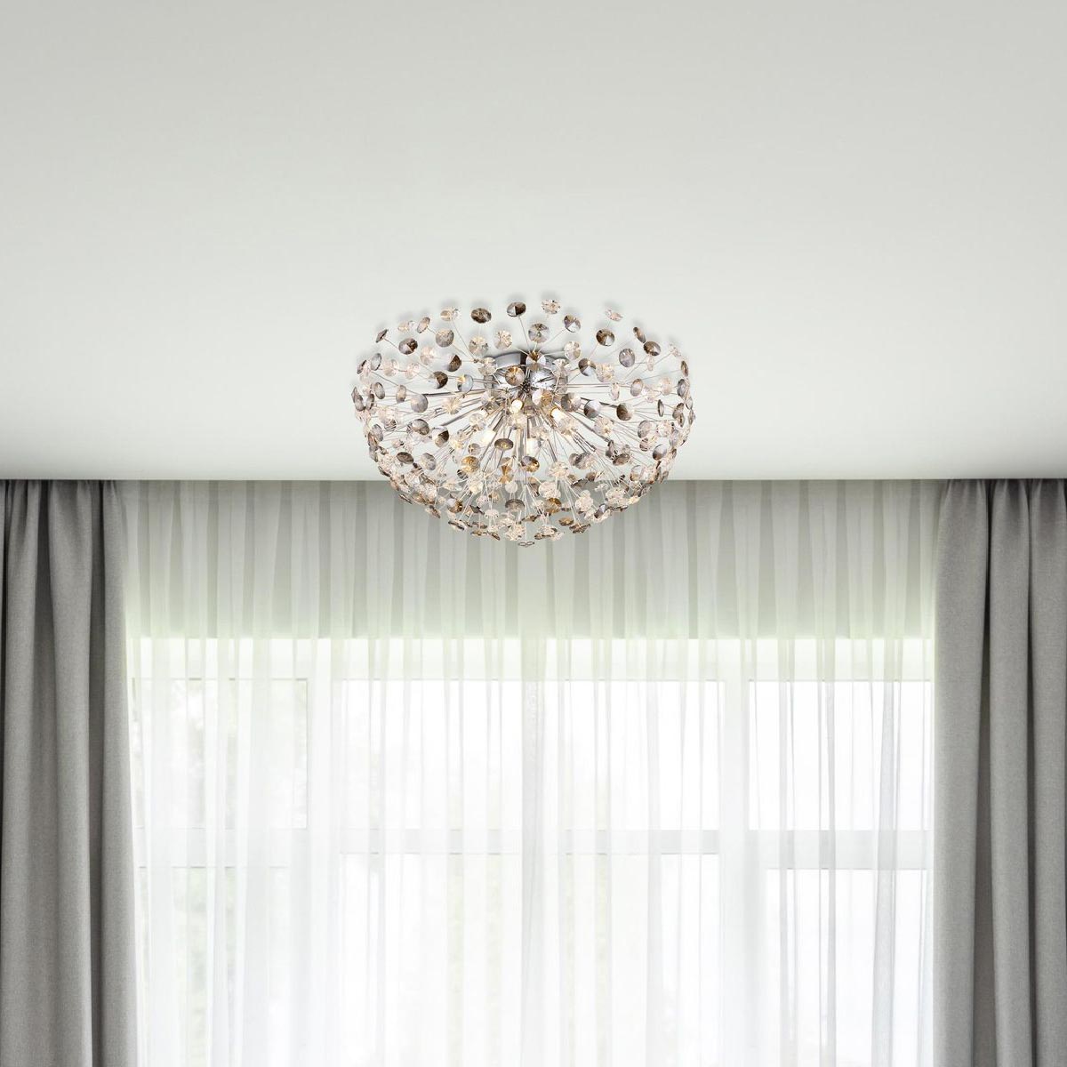 Plafonnier LED, métal, cristaux K9, couleur fumée, 60 cm de diamètre