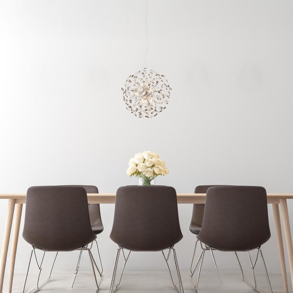 Pendelleuchte, Luster, Kronleuchter, LED, K9 Kristalle, Metall, Verchromt, 60 cm Ø