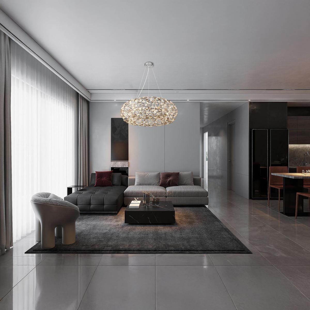 LED Pendelleuchte, Kronleuchter, Luster, K9 Kristalle, Gold, 80 cm Ø