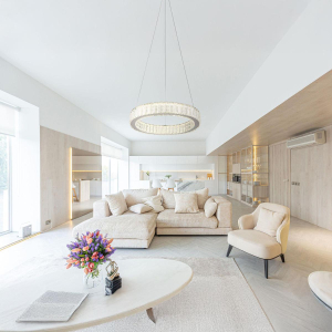 Suspensions LED, métal, cristaux K5, chrome, CCT, variateur, télécommande, 50 cm Ø