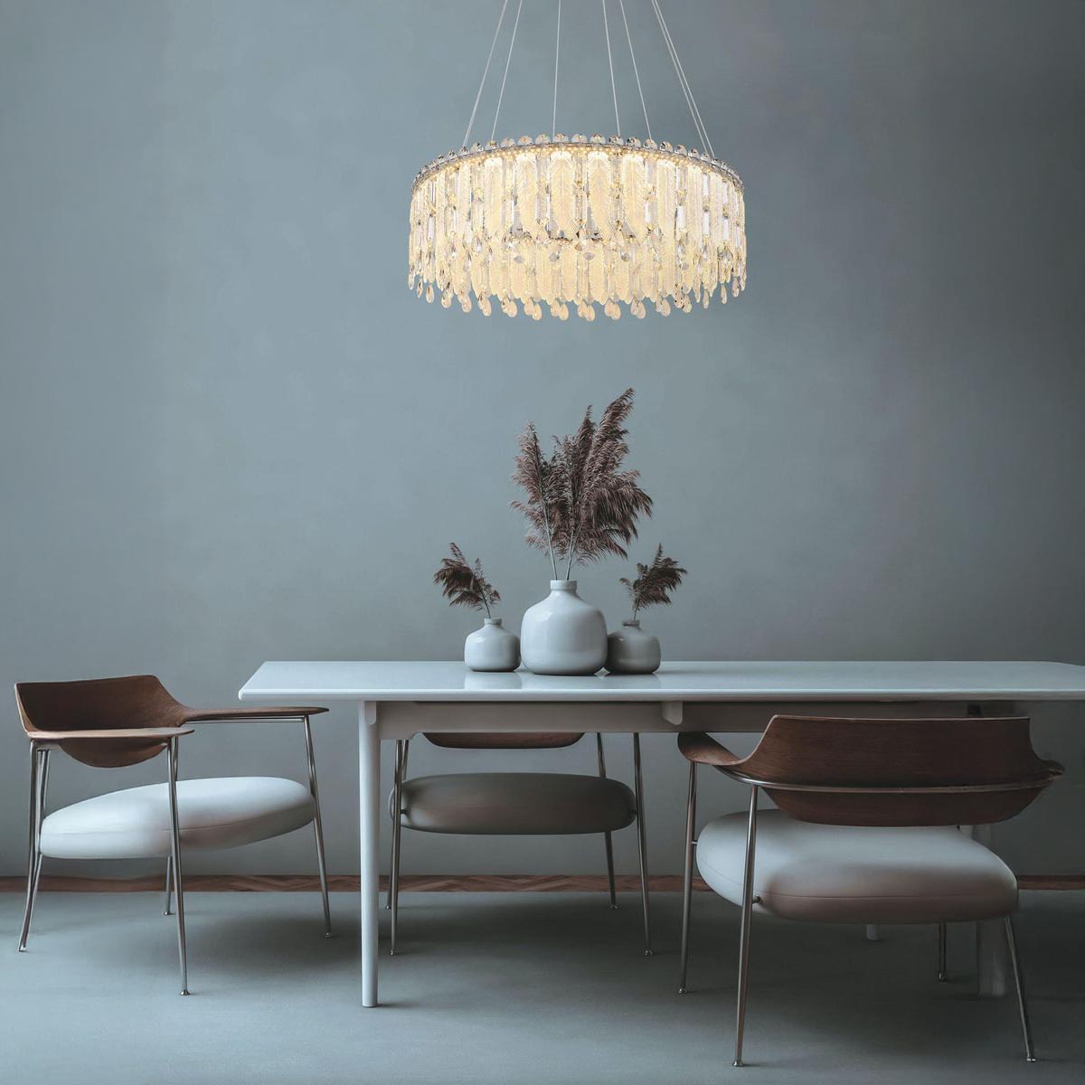 LED Pendelleuchte, Chrom, Kristalle, Dimmbar, Nachtlicht, CCT, 80 cm Ø