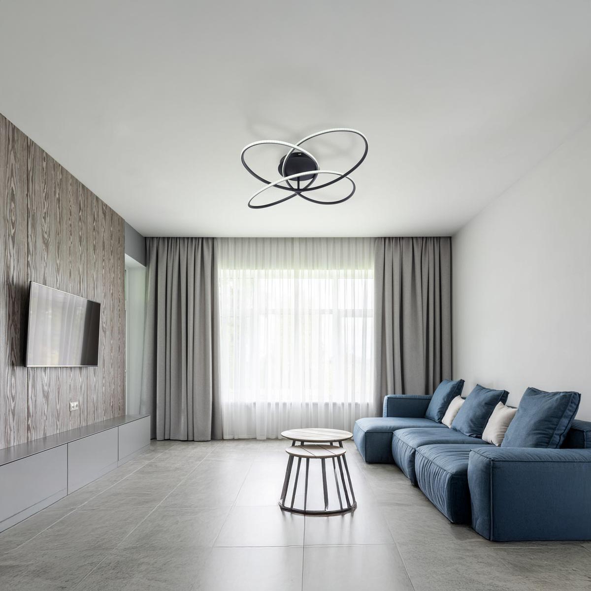 LED Deckenleuchte, Schwarz, Dimmbar, Nachtlicht, CCT, Fernbedienung, Ø 80 cm