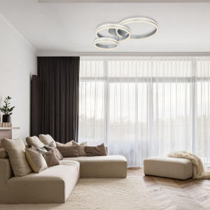 LED Deckenleuchte, Metall, Grau, CCT, Dimmer, Fernbedienung, 80 cm x 60 cm