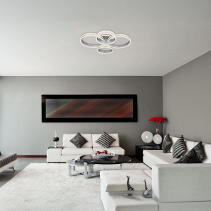 LED Deckenleuchte, Ringe, Metall, Acryl, Opal, Grau, CCT, Dimmer, Fernbedienung, 85 cm x 68 cm