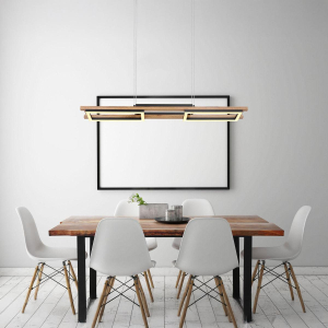 LED Pendelleuchte, Metall, Schwarz, Braun, Rechteckig, 100 cm x 14 cm