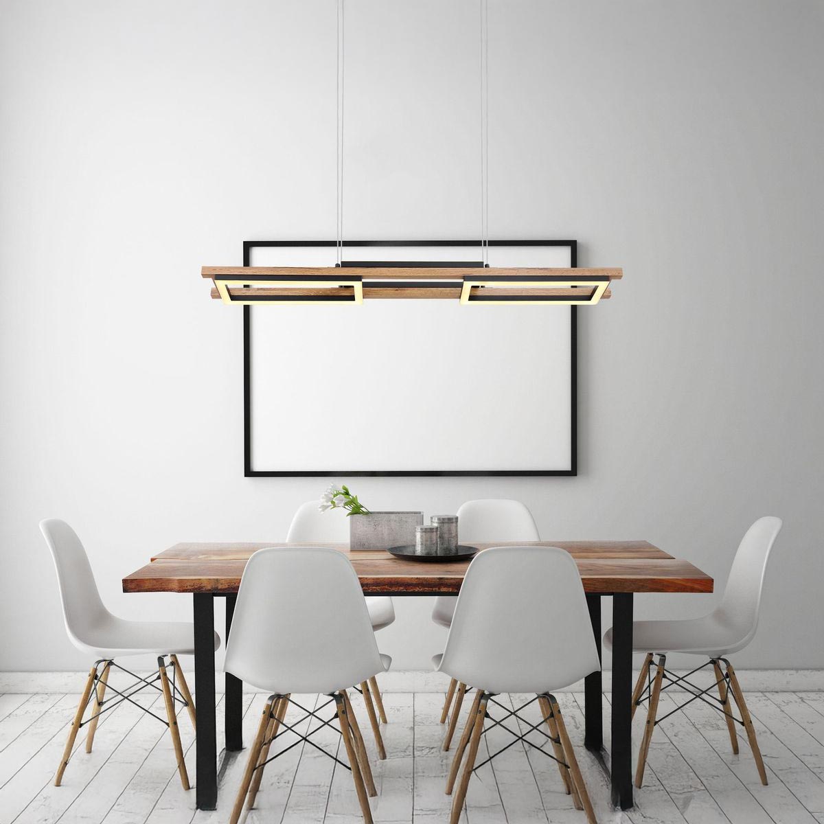 LED Pendelleuchte, Metall, Schwarz, Braun, Rechteckig, 100 cm x 14 cm