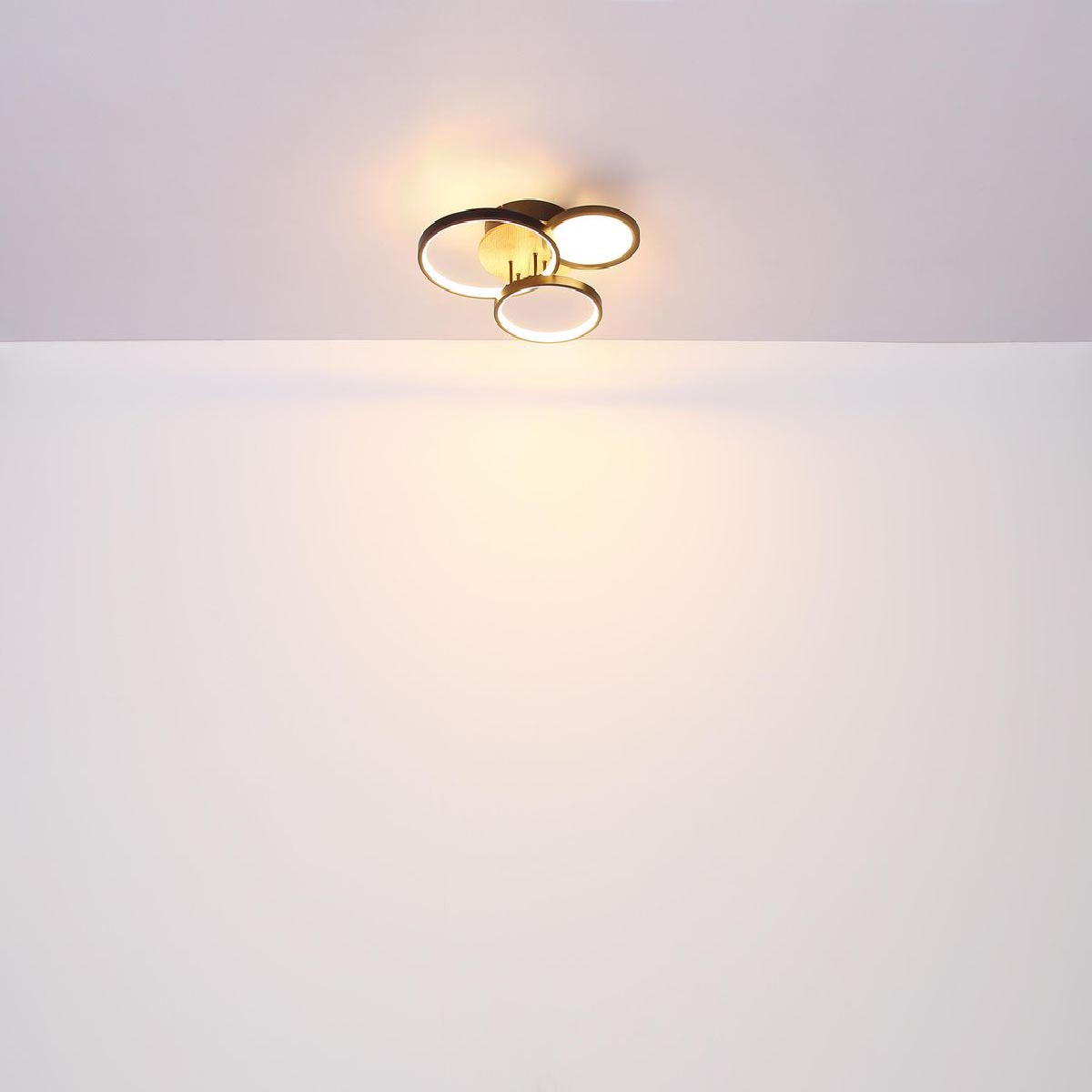LED Deckenleuchte, Metall, Schwarz, Holzoptik, 40 cm x 38 cm