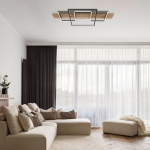 LED Deckenleuchte, Holzoptik, Switch Dimmer, 95 cm x 40 cm