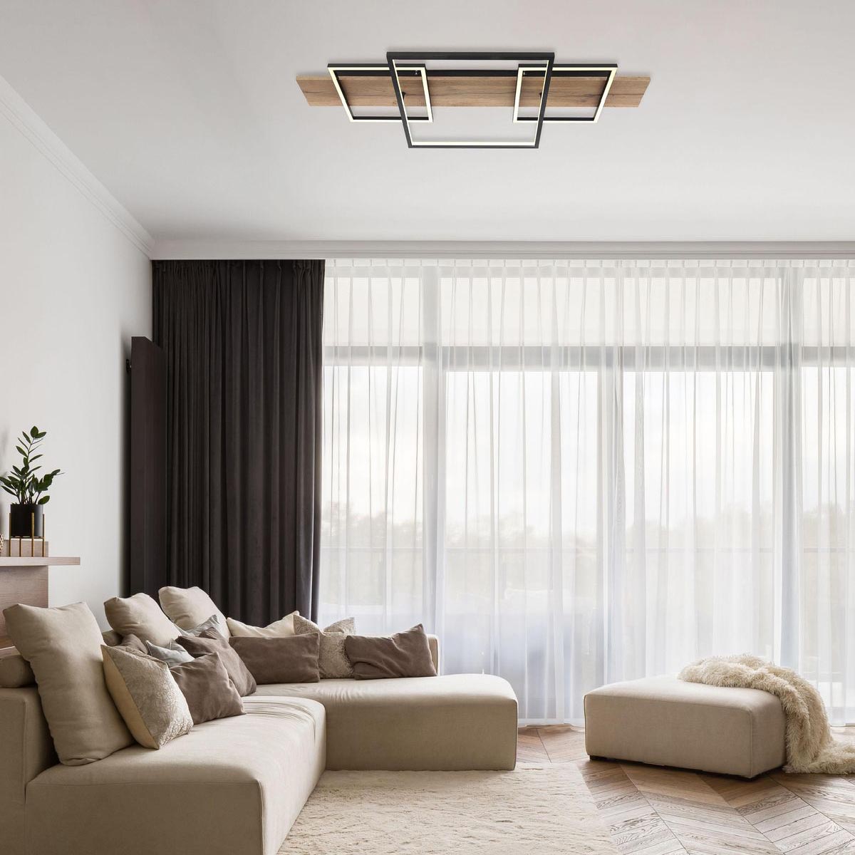LED Deckenleuchte, Holzoptik, Switch Dimmer, 95 cm x 40 cm