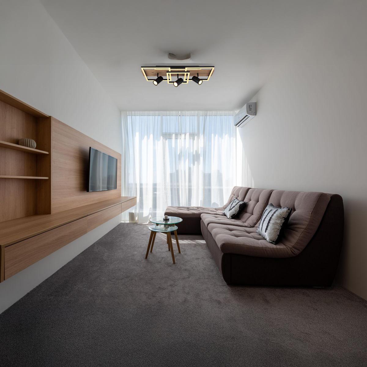 LED Deckenleuchte, Metall, Holzoptik, 72 cm x 27 cm