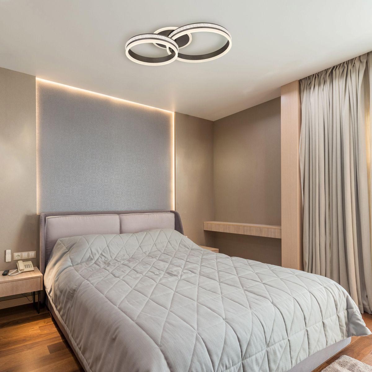 LED Deckenleuchte, Metall, Titanfarbe, Dimmer, CCT, Fernbedienung, 64 cm x 40 cm