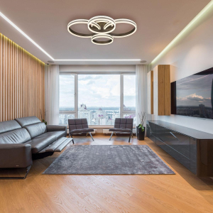 LED Deckenleuchte, Titanfarbe, Kunststoffkristalle, CCT, Dimmer, Fernbedienung, 85 cm x 69 cm