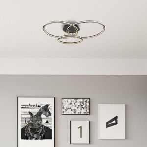 LED Deckenleuchte, Grau, Kristalle, Metall, Dimmbar, Nachtlicht, Fernbedienung, CCT, 110 cm x 81 cm