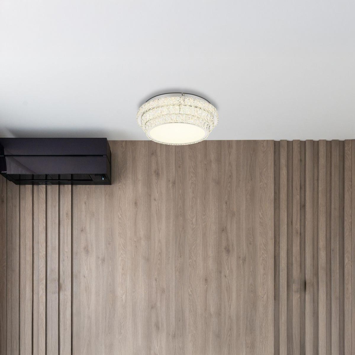 LED Deckenleuchte, Metall, K5 Kristalle, CCT, Dimmer, Fernbedienung, 50 cm Ø