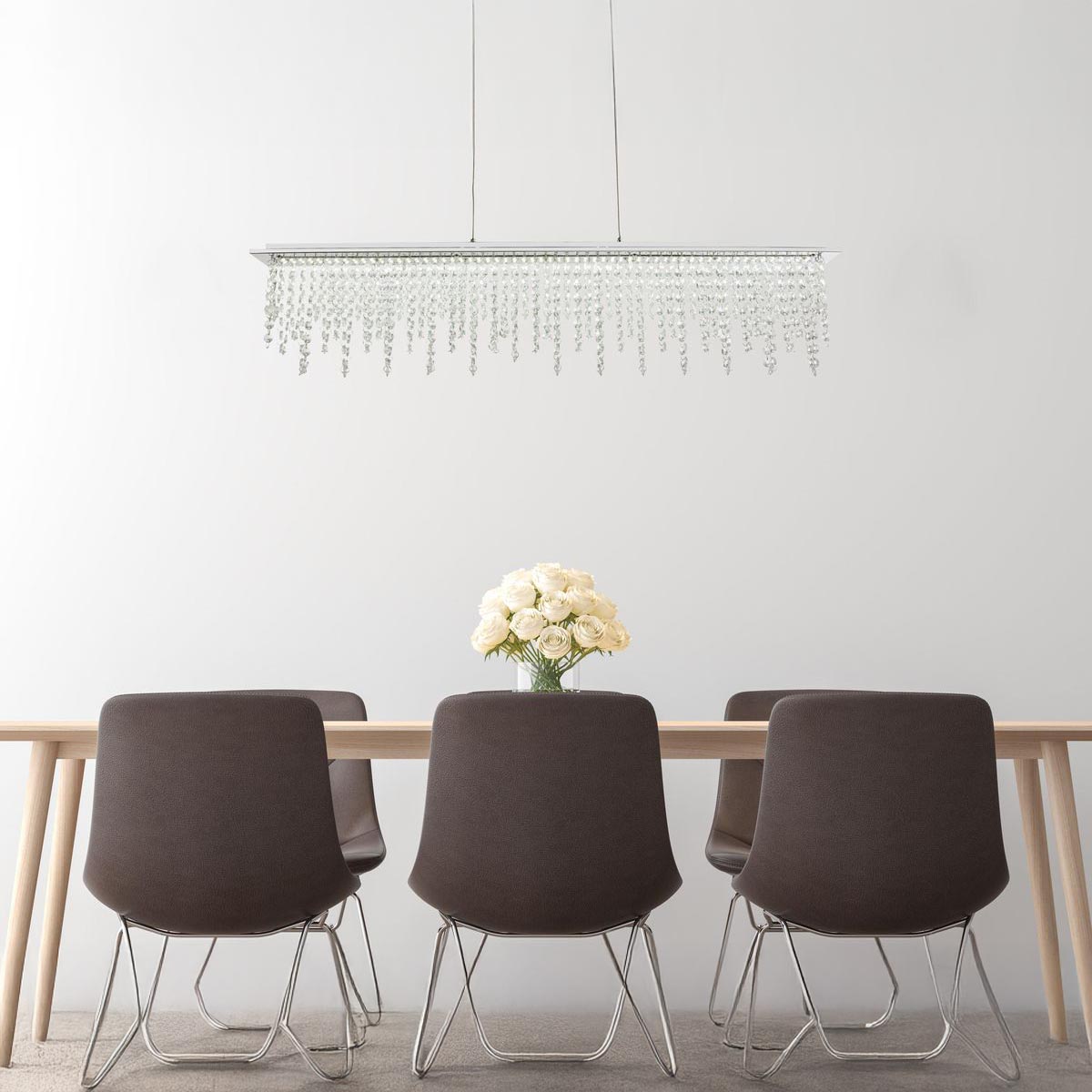 LED Pendelleuchte, Metall, K5 Kristalle, Fernbedienung, Dimmer, CCT, 90 cm x 11 cm