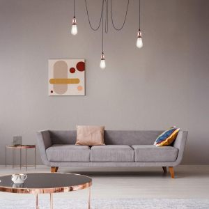 Pendelleuchte, Kupfer, Metall, 3 Brennstellen, 200 cm Höhe