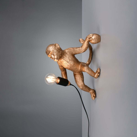 Wandleuchte, Gold, Affenoptik, Schalter, 37 cm Höhe