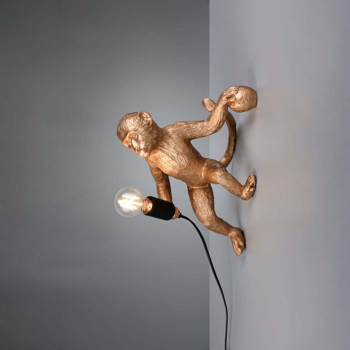 Wandleuchte, Gold, Affenoptik, Schalter, 37 cm Höhe