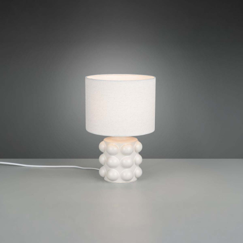 Tischleuchte, Weiss, Keramik, Stoff, Schalter, 30 cm Höhe