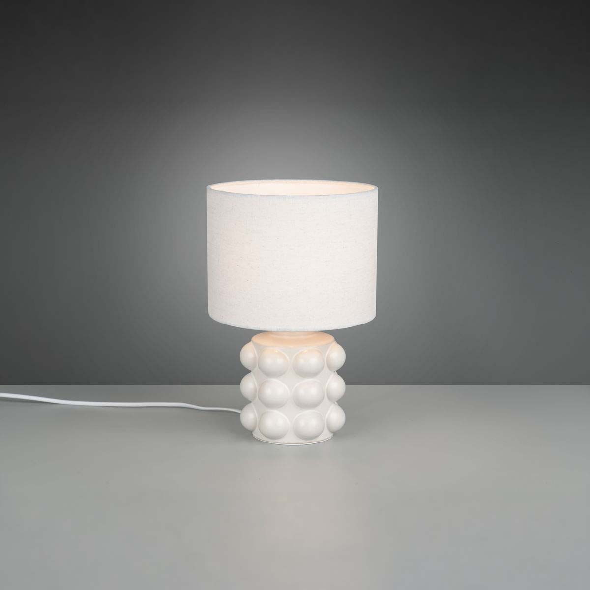 Tischleuchte, Weiss, Keramik, Stoff, Schalter, 30 cm Höhe