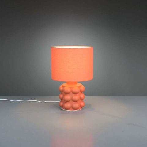 Tischleuchte, Apricot, Stoff, Keramik, Schalter, 30 cm Höhe