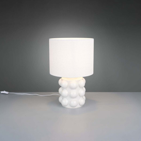 Tischleuchte, Weiss, Keramik, Stoff, Schalter, 47 cm Höhe