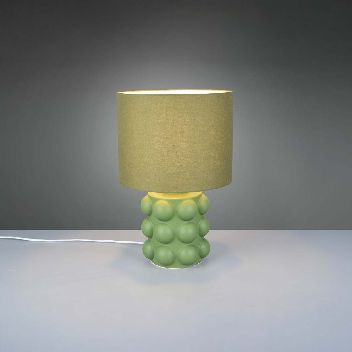 Tischleuchte, Stoff, Keramik, Grün, Schalter, 47 cm Höhe