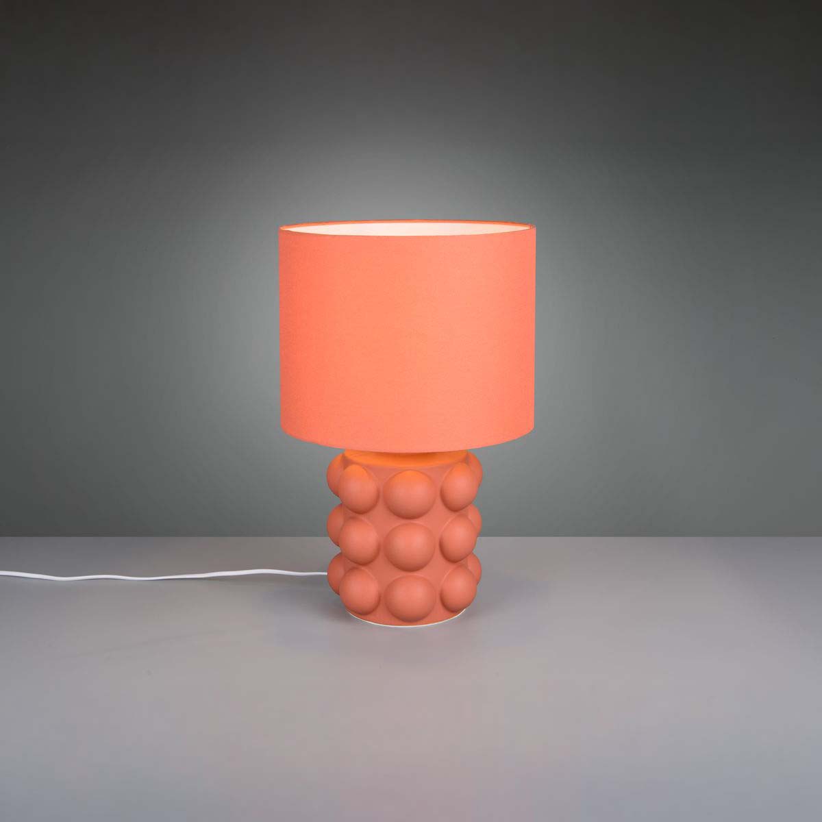 Tischleuchte, Keramik, Stoff, Apricot, Schalter, 47 cm Höhe