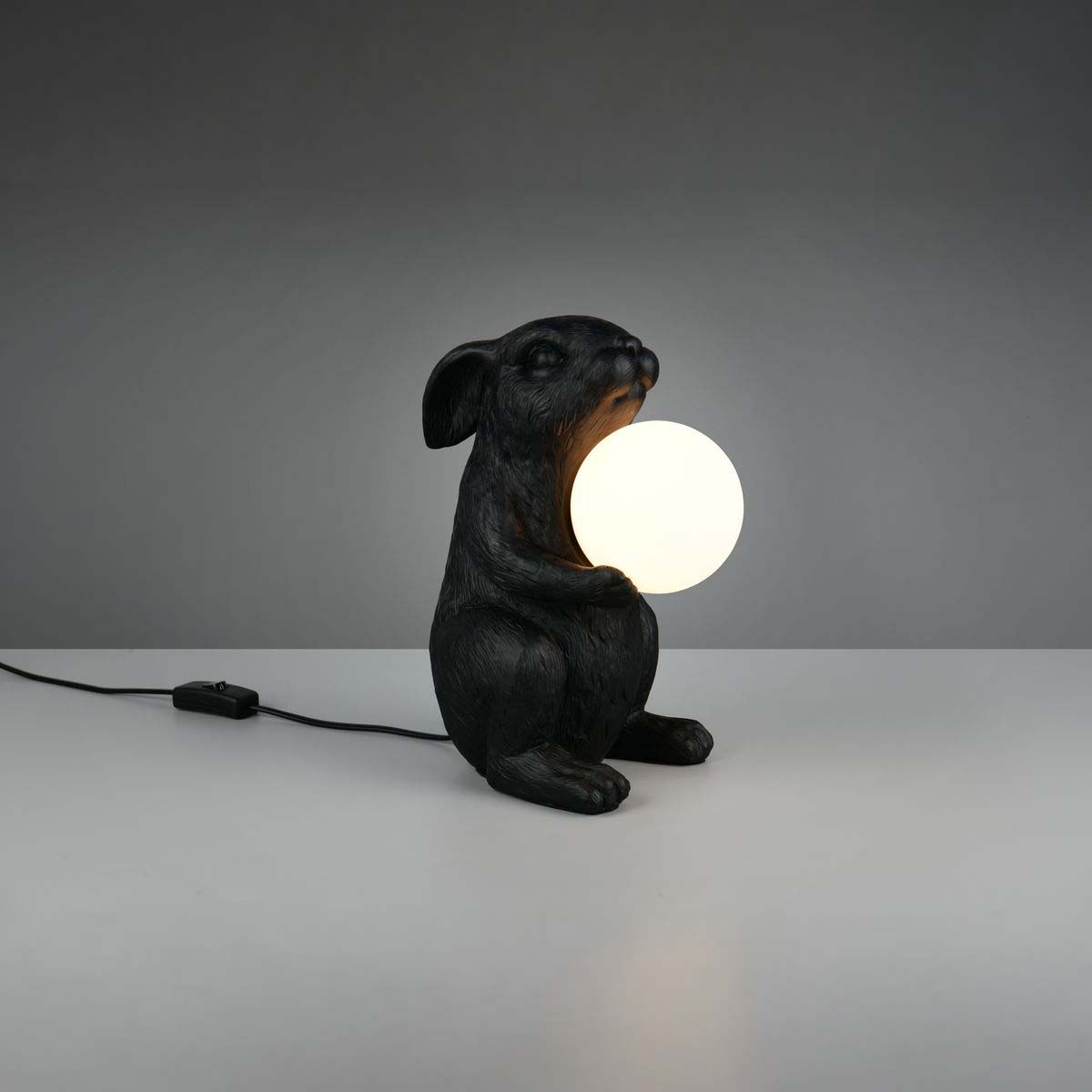 Tischleuchte, Hase, Schwarz, Schnurschalter, 28 cm Höhe