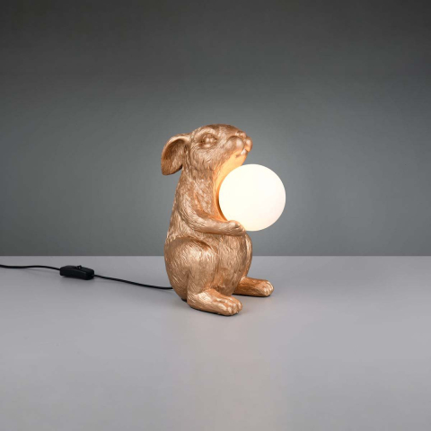 Tischleuchte, Gold, Hase, Schnurschalter, 28 cm Höhe