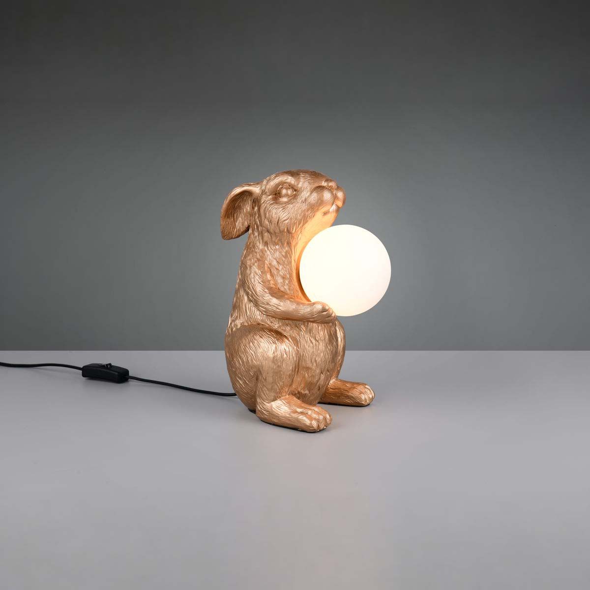 Tischleuchte, Gold, Hase, Schnurschalter, 28 cm Höhe