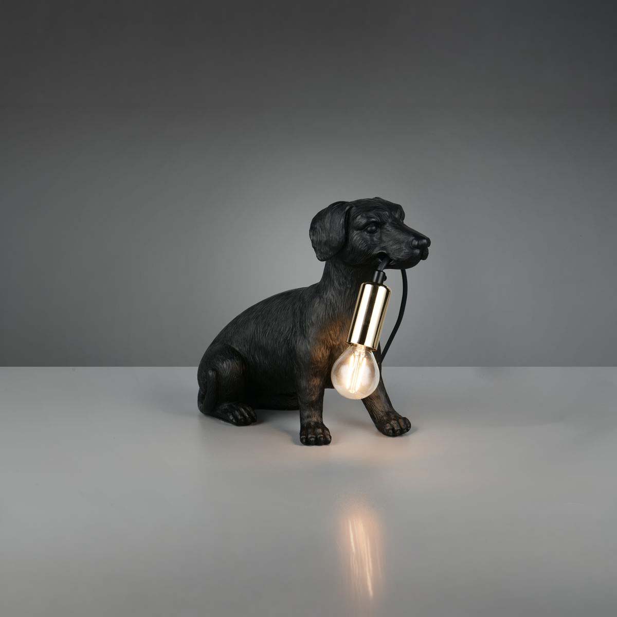 Tischleuchte, Hund, Schwarz, Schnurschalter, 24 cm Höhe