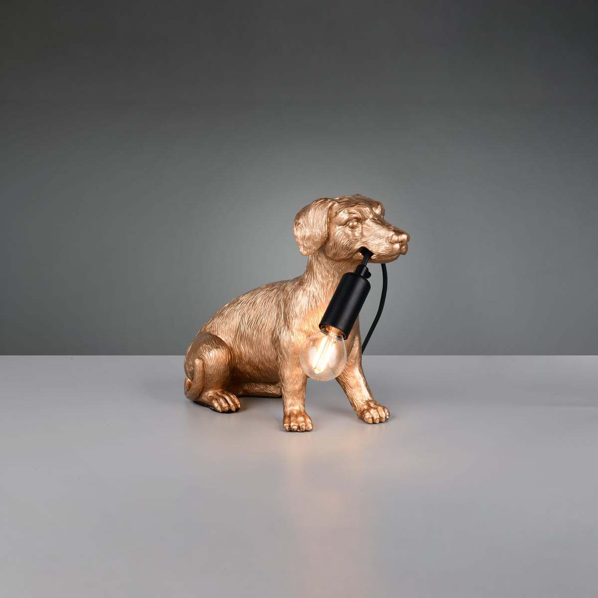 Tischleuchte, Hund, Gold, Schnurschalter, 24 cm Höhe