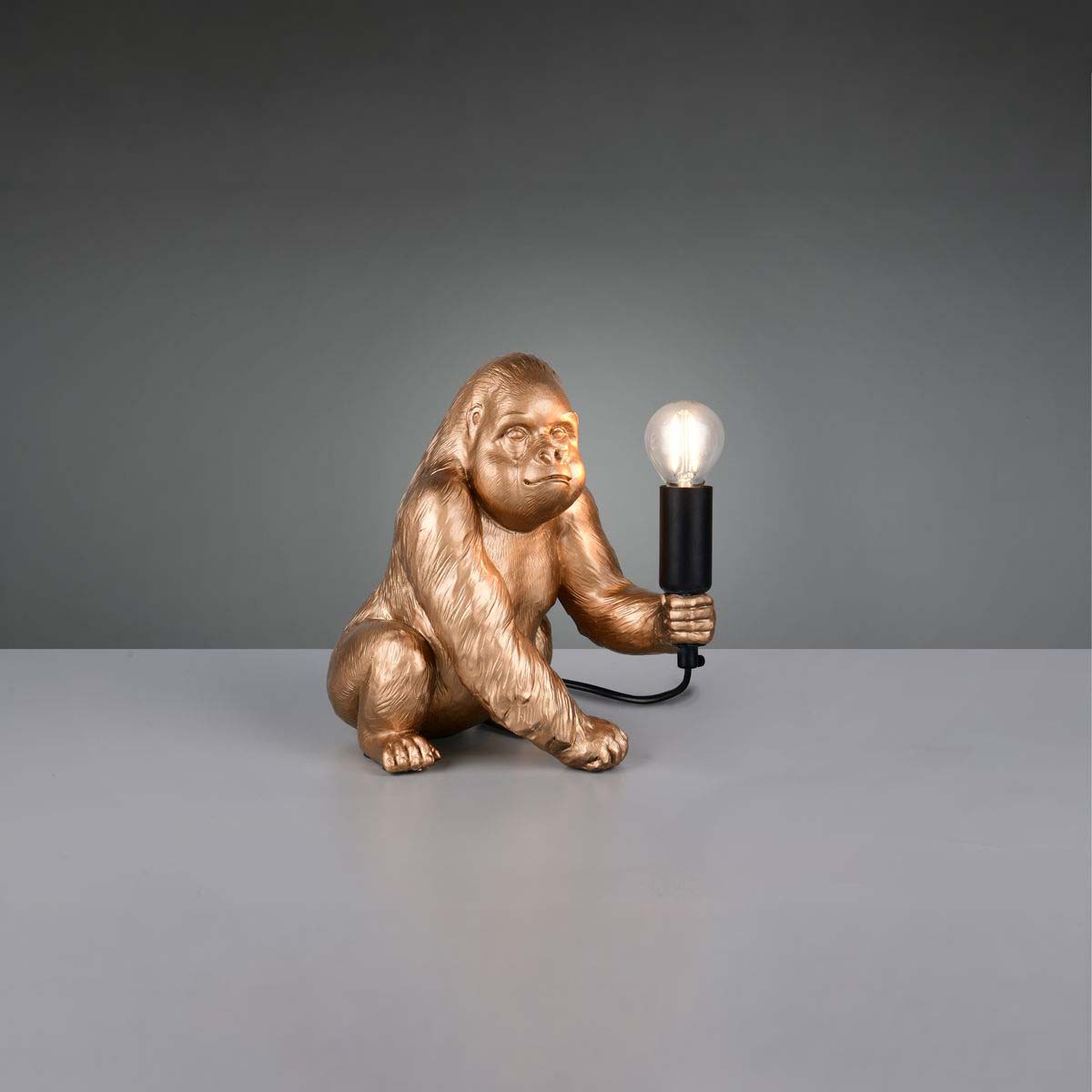 Tischleuchte, Gold, Affe, Schalter, 23 cm Höhe