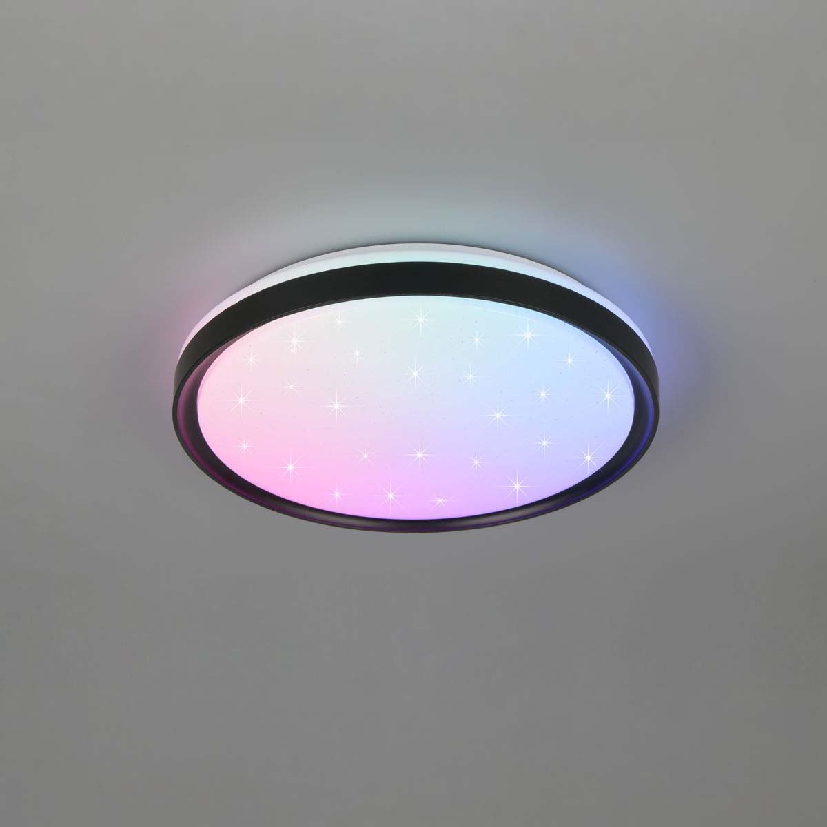 LED Deckenleuchte, Schwarz, RGB, CCT, Dimmer, 39 cm Ø