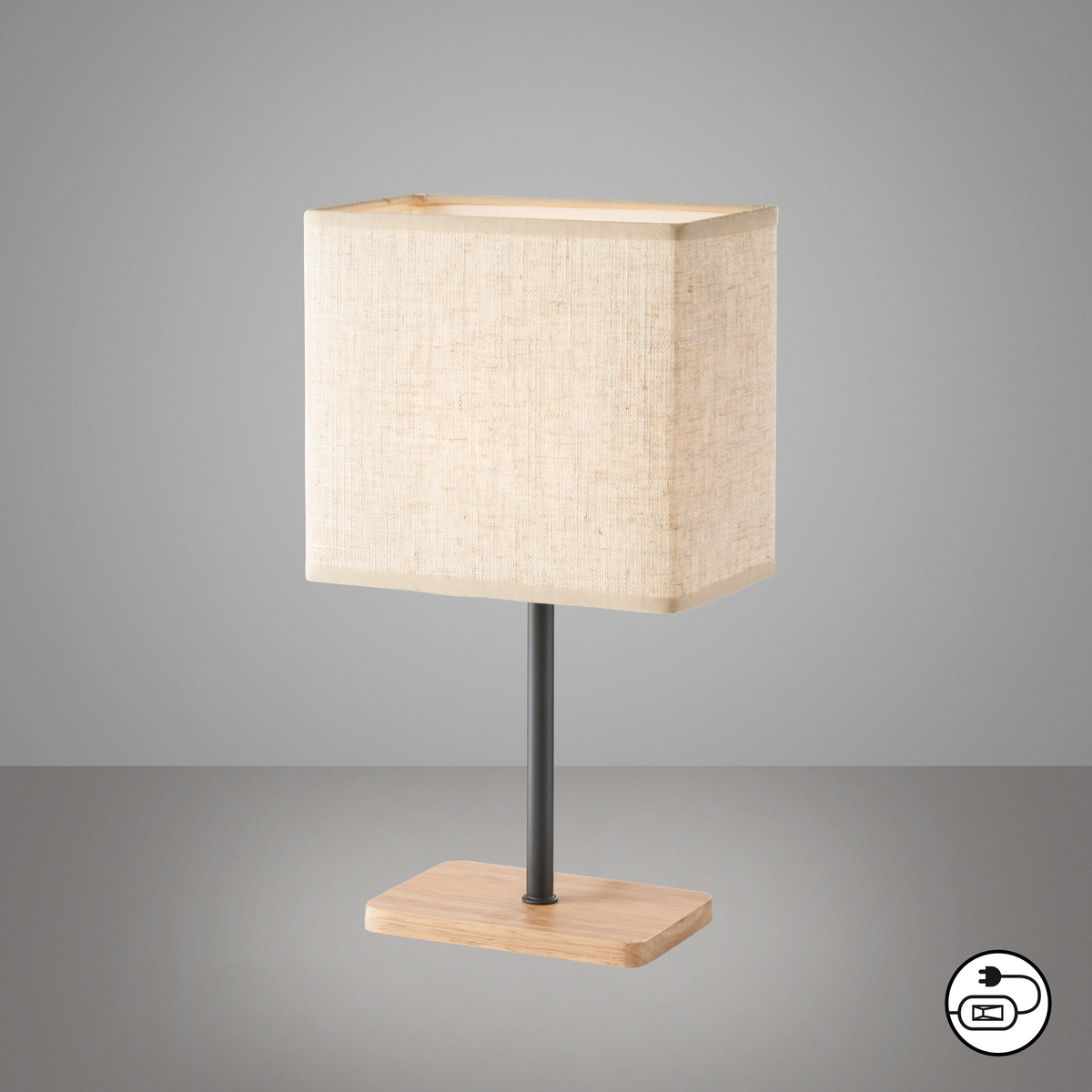 Tischleuchte, Sand, Schwarz, Stoffschirm, Schnurschalter, 30cm Höhe