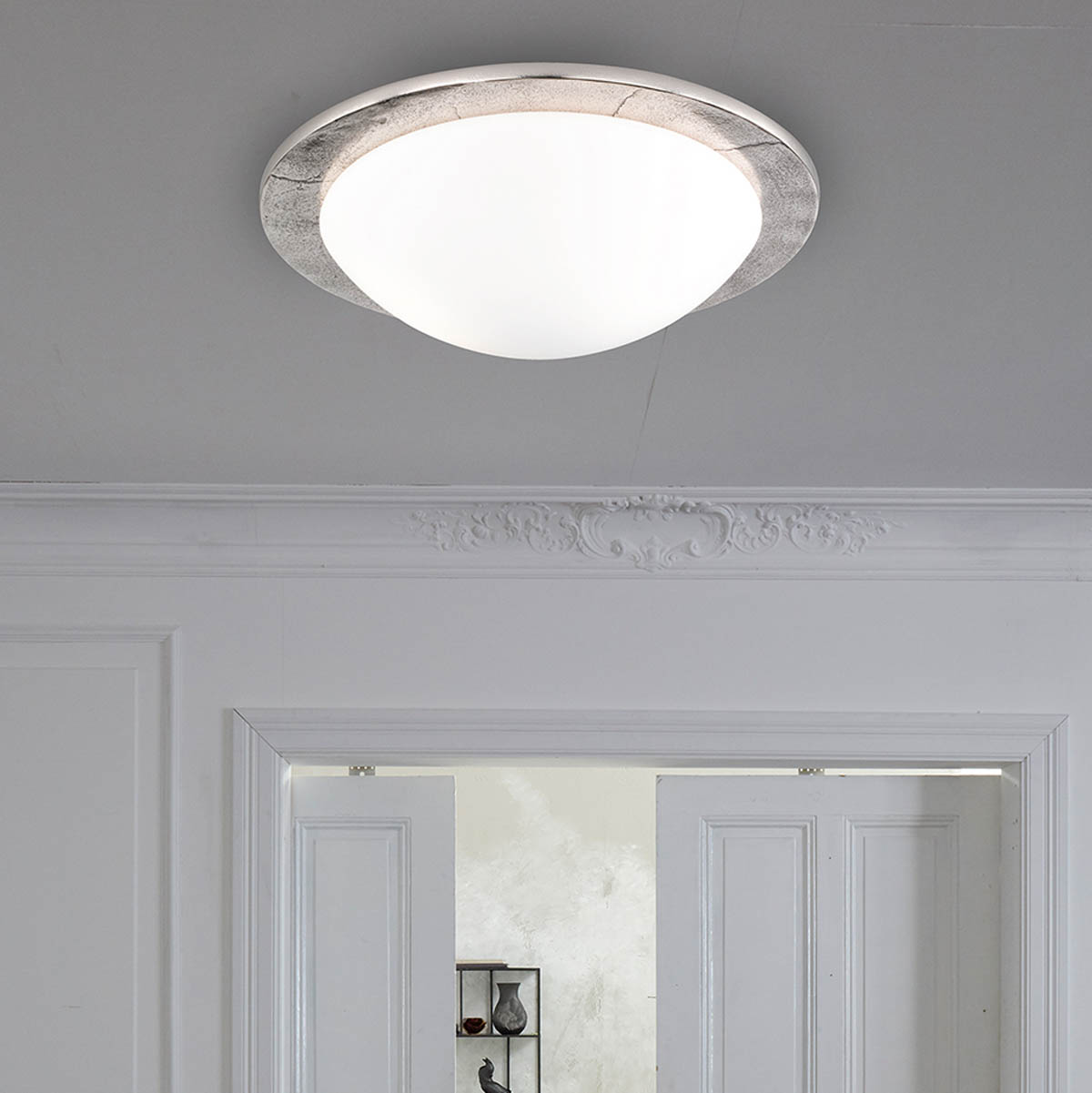 Schlafzimmerbeleuchtung Deckenleuchte, Rund, Glänzend, Weiss, Zierblende, 38 cm Durchmesser, Wohnzimmer Deckenlicht, Flurleuchte, Cafébeleuchtung, Wartezimmer Deckenleuchte, Praxis Deckenleuchte