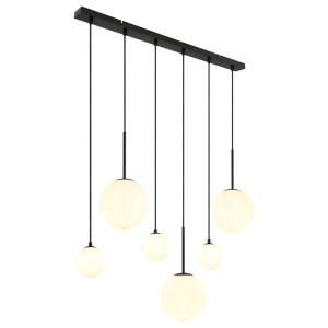 Pendelleuchte, Metall, Glas, Schwarz, Opal, 6 Lichtquellen, 91 cm x 20 cm