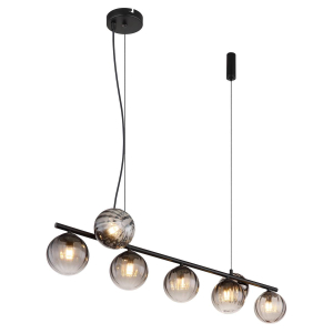Suspension, 7 ampoules, boule en verre, couleur fumée, 95 cm x 28 cm