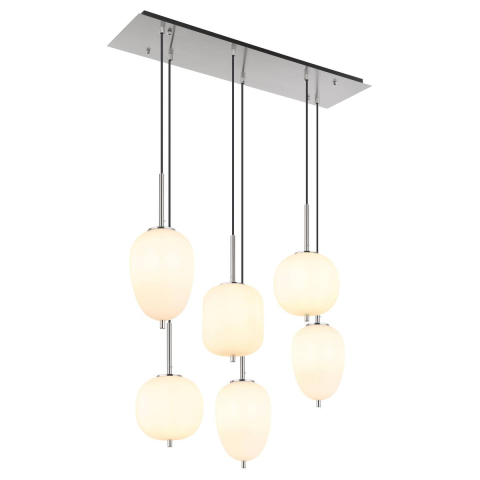 Pendelleuchte, Metall, Nickel, Glas, Opal, 6 Lichtquellen, 80 cm x 34 cm