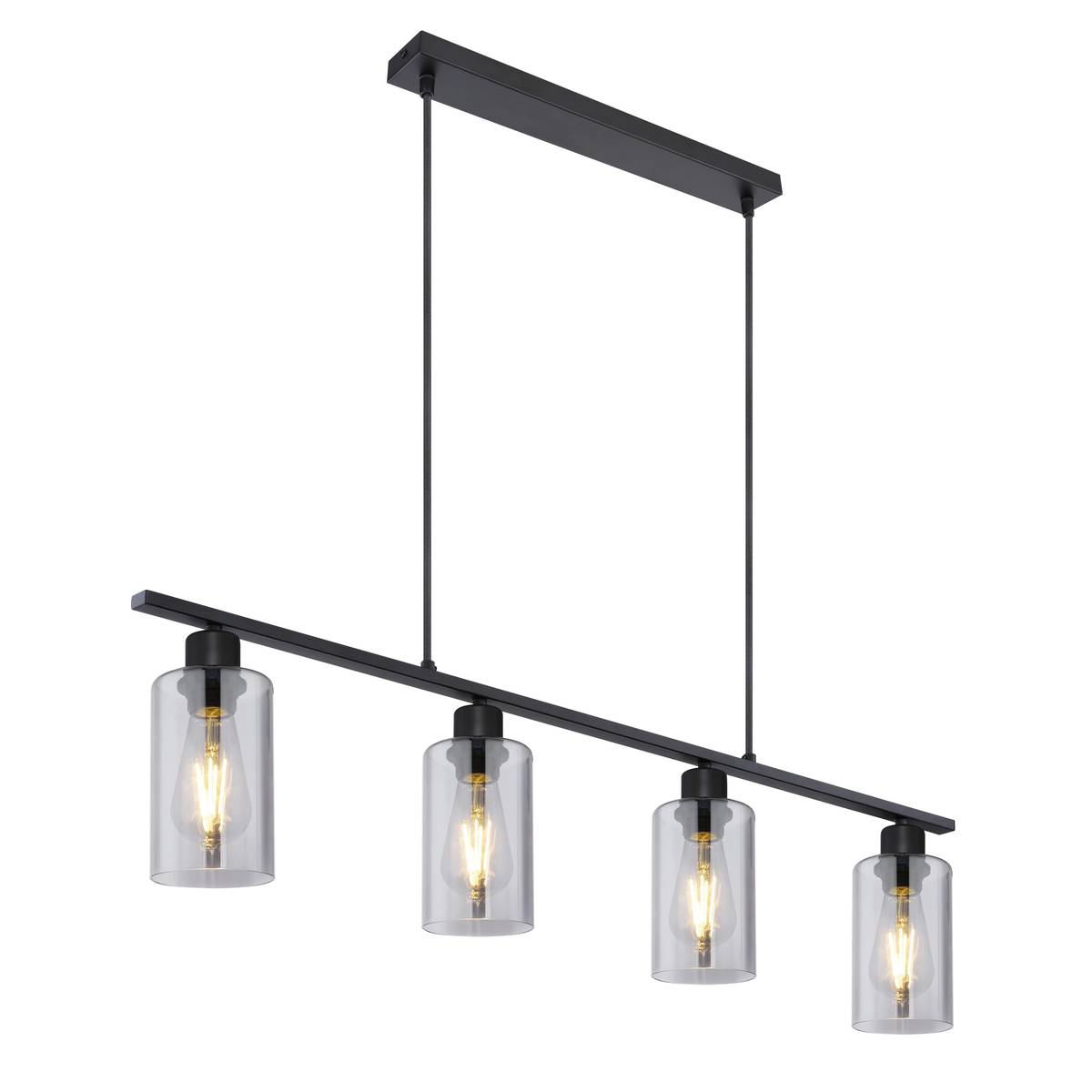 Pendelleuchte, Schwarz, Metall, Glas, Rauchfarbe, 4 Strahler, 98 cm x 10 cm