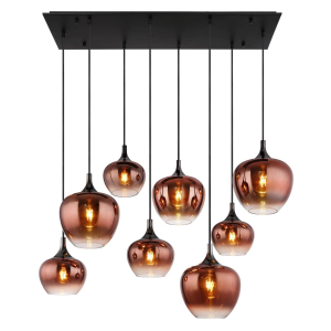 Pendelleuchte, Metall, Schwarz, Glas, Kupfer, 8 Strahler, 105 c, x 45 cm