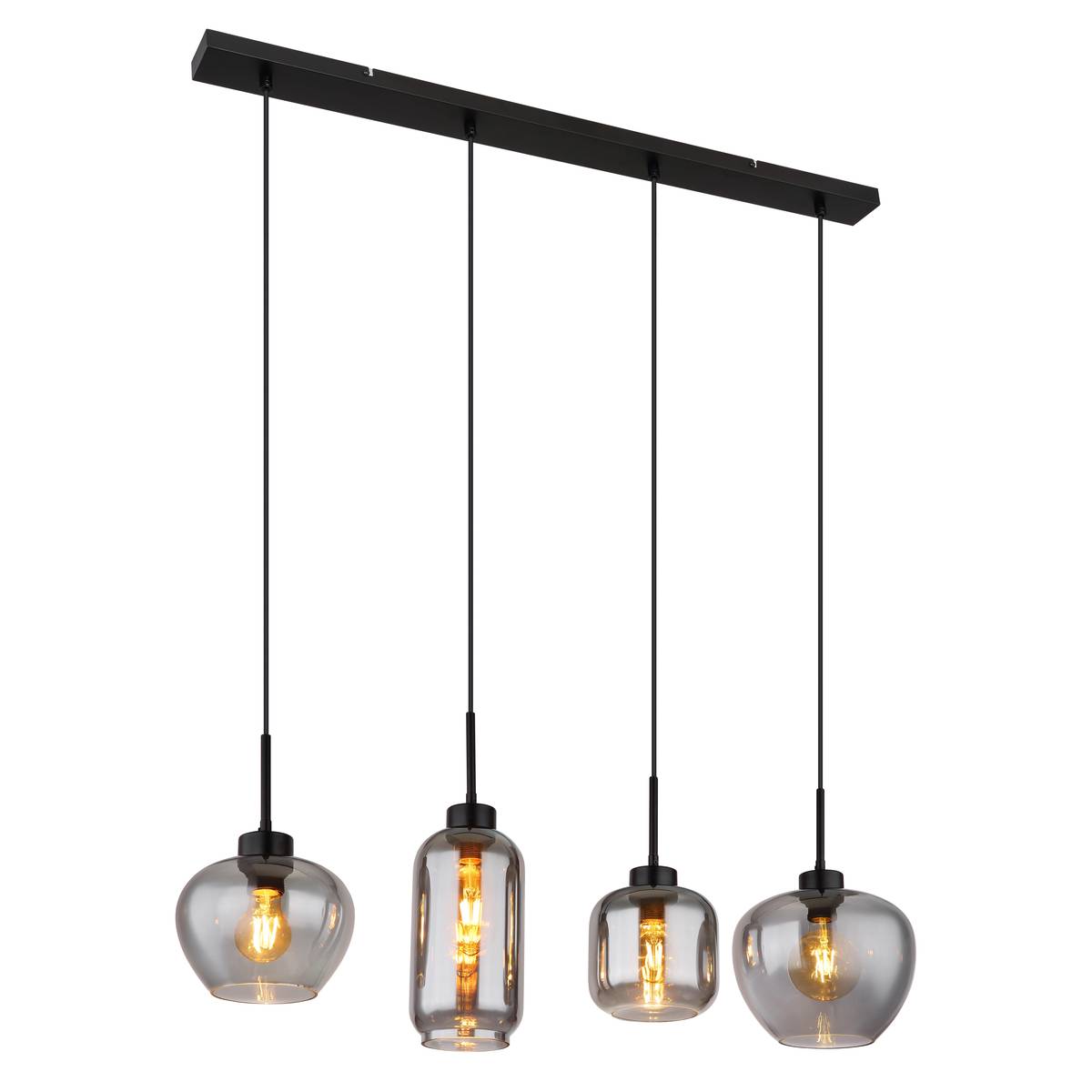 Pendelleuchte, Metall, Glas, Schwarz, Rauchfarbe, 100 cm x 24 cm