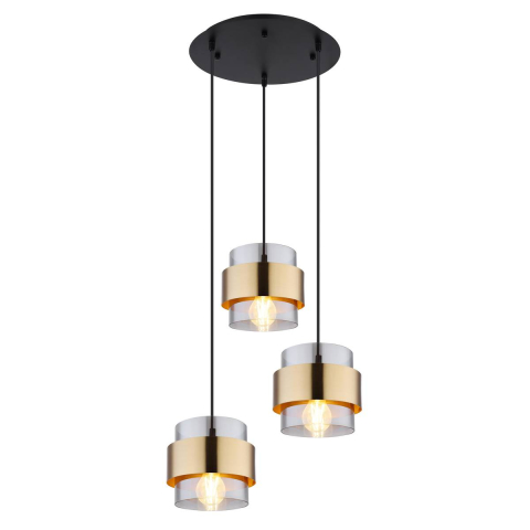 Pendelleuchte, Metall, Messing, Glas, Schwarz, Rauchfarbe, 45 cm Ø