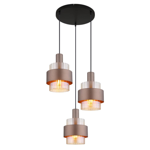 Pendelleuchte, Metall, Glas, Amber, Schwarz, 45 cm Ø