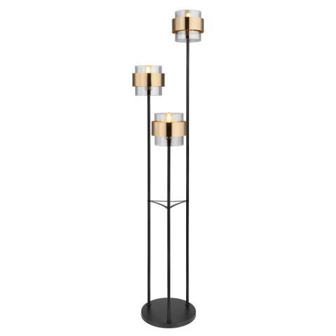 Stehleuchte, Leseleuchte, Schwarz, Längliche Form, Metall, 3 Brennstellen, LED geeignet, E27, IP20, 167 cm hoch